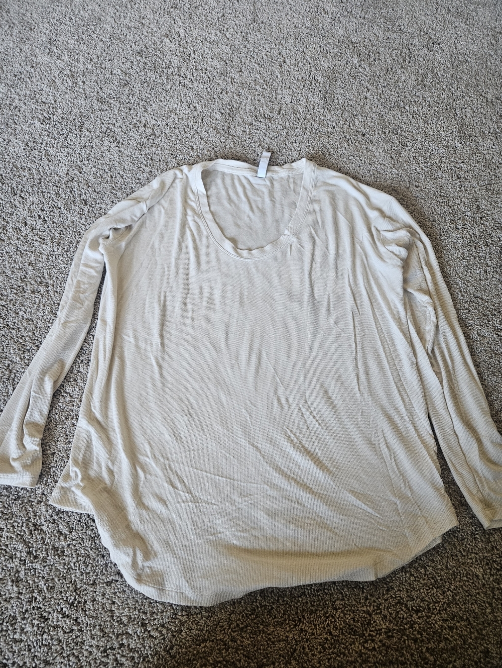 Athleta Cream Ribbed Scoop Neck Long Sleeve Top
